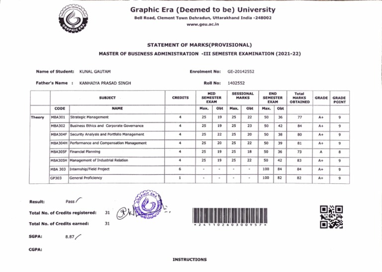 Passing Marksheet | PDF