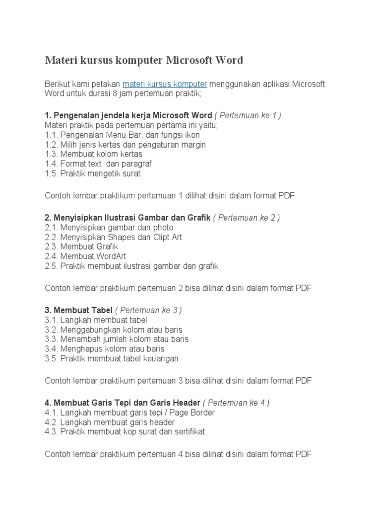 Materi Kursus Microsoft Word 8 Jam | PDF