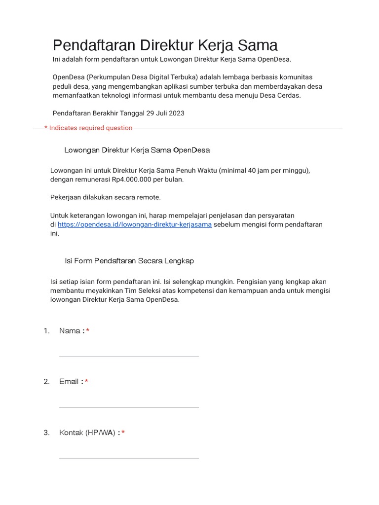 Lowongan direktur kerja sama google forms pdf