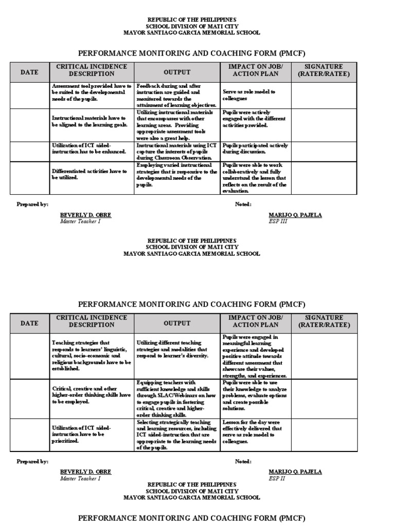 PMCF Template for Teacher Evaluation | PDF | Educational Technology ...