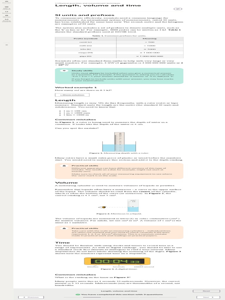 Length, Volume and Time Cambridge IGCSE™ Physics FE2023 Kognity | PDF ...