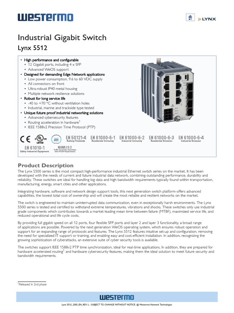 Westermo Ds Lynx-5512 2305 en Revl | PDF | Computer Network | Network ...