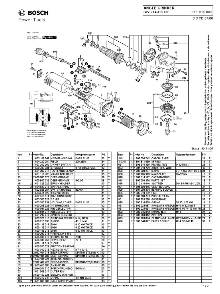 Bosch GWS 14-125 CIE Parts List | PDF | Machines | Mechanical Engineering