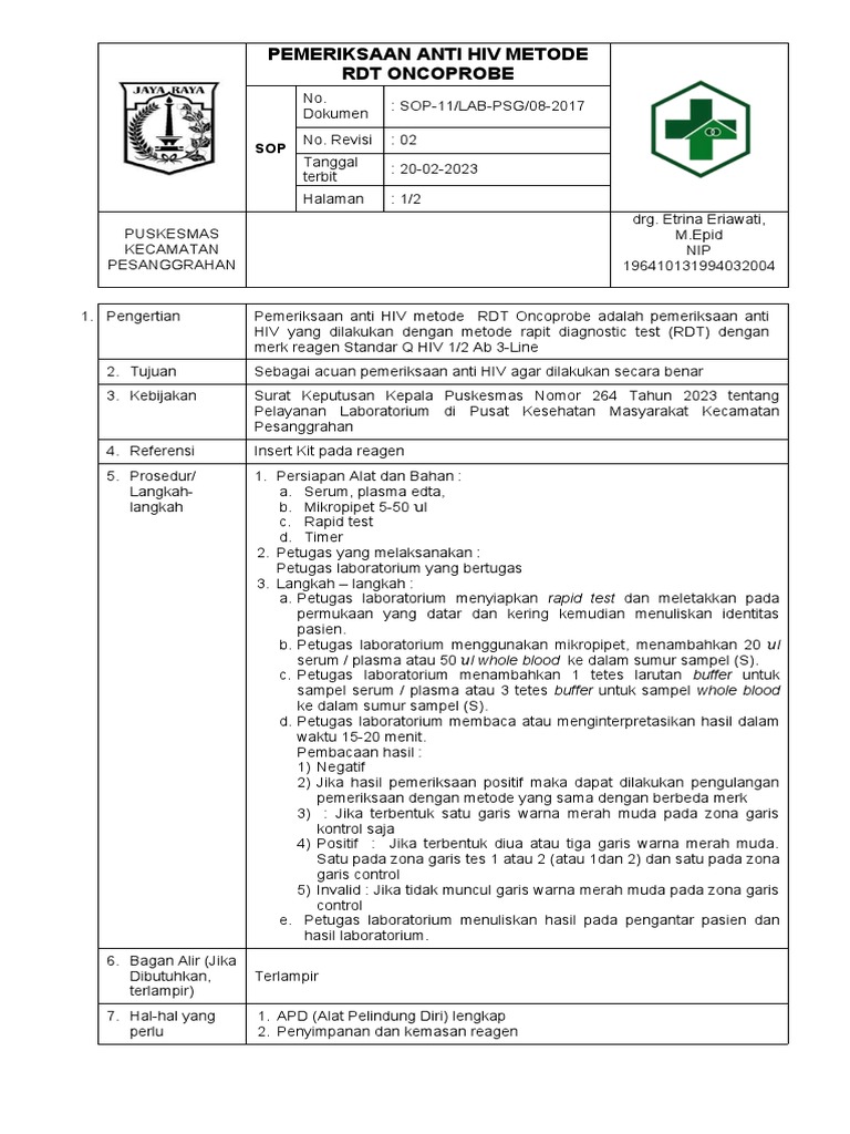 Prosedur RDT Oncoprobe untuk Tes HIV | PDF