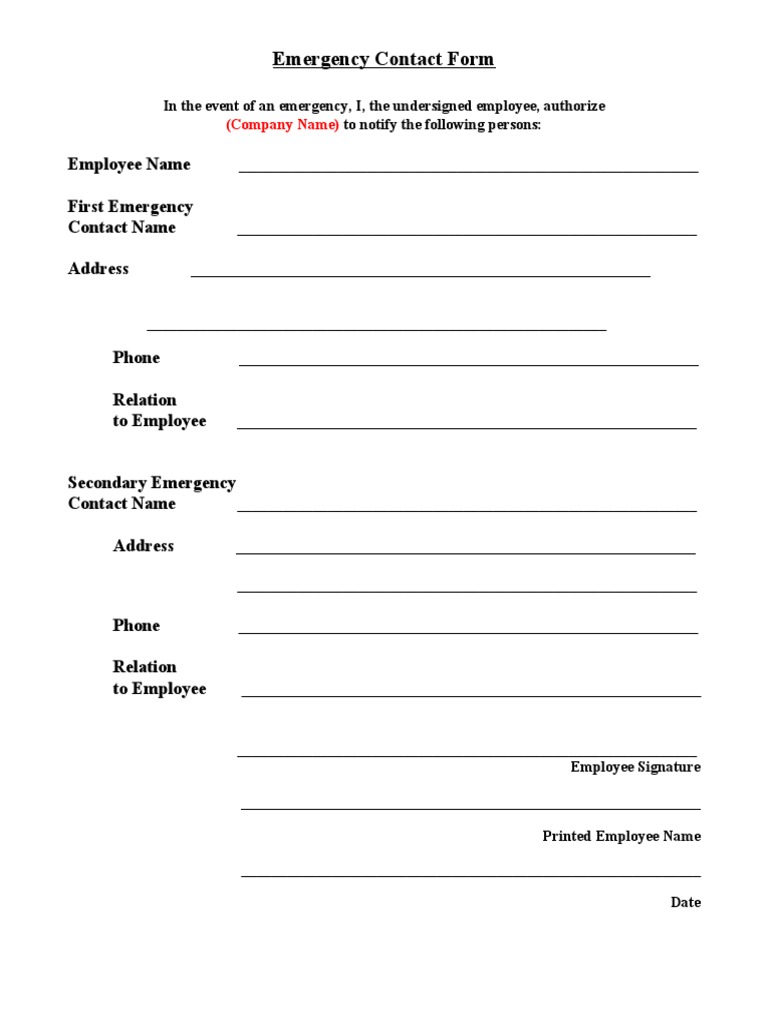 Employee Emergency Contact Form | PDF | Career & Growth