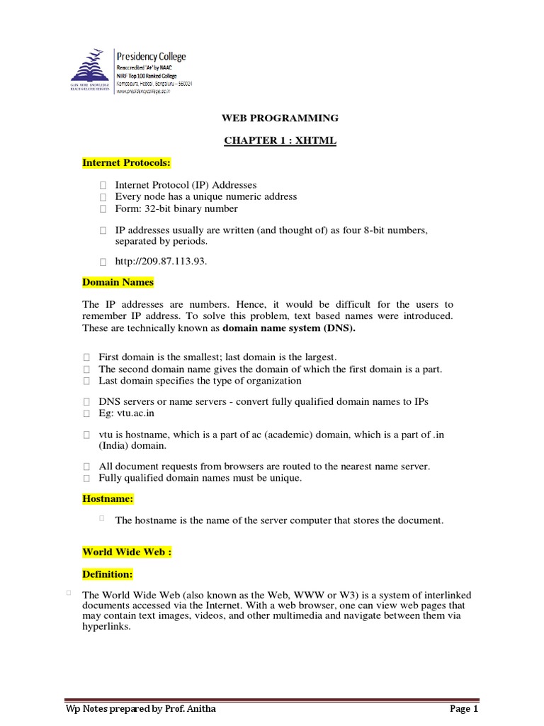 Web Programming: XHTML Basics and Protocols | PDF | Html Element | Html