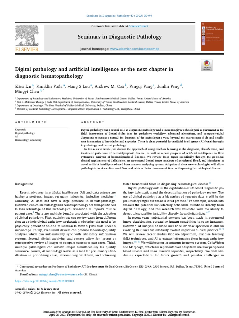 Digital Pathology and Artificial Intelligence As The Next Chapter in ...