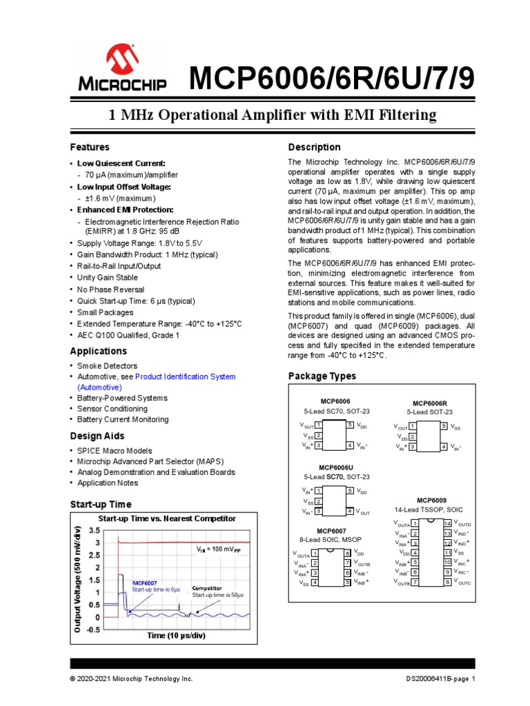 Microchip MCP6006 6R 6U 7 9 Data Sheet 20006411B PDF Operational