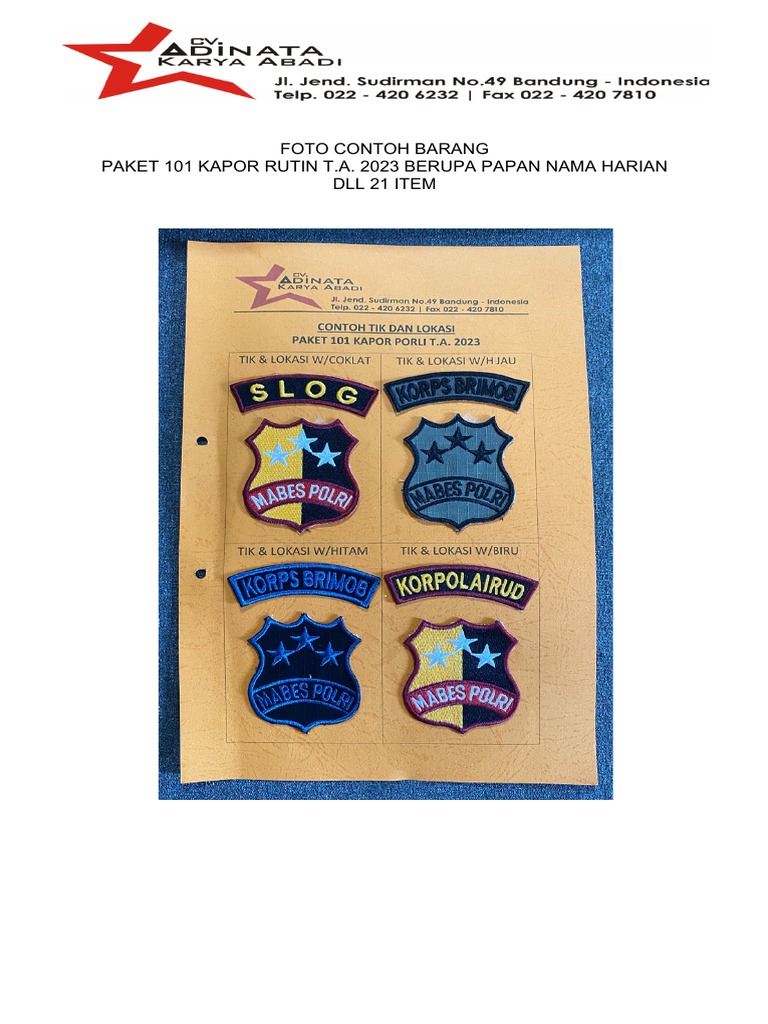 01 Spesifikasi Foto Contoh Barang | PDF