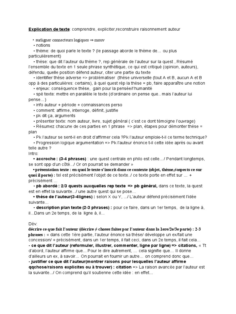 Méthode Explication De Texte Philo Pdf Phrase