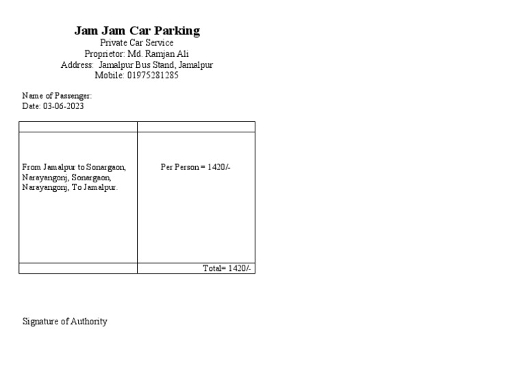 Jam Jam Car Parking PDF