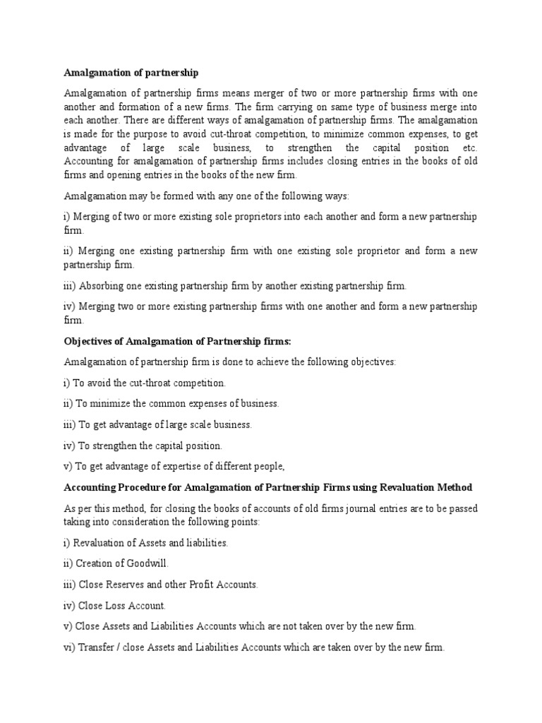Amalgamation of Partnership Firms Explained | PDF | Goodwill ...