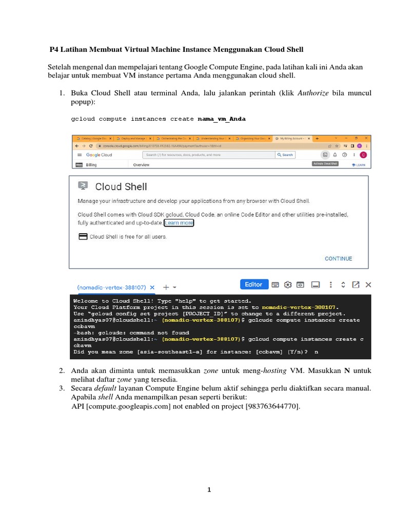 Membuat VM Pertama di Cloud Shell | PDF