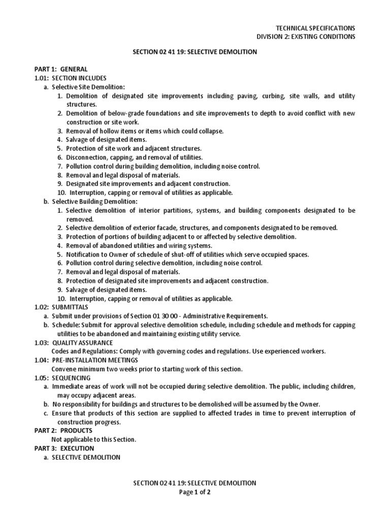 Selective Demolition Specifications | PDF | Demolition | Marine Salvage
