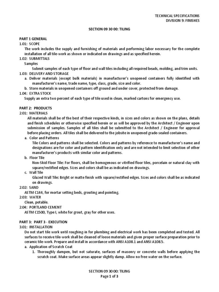 Section - 09 30 00 - Tiling | PDF | Tile | Mortar (Masonry)