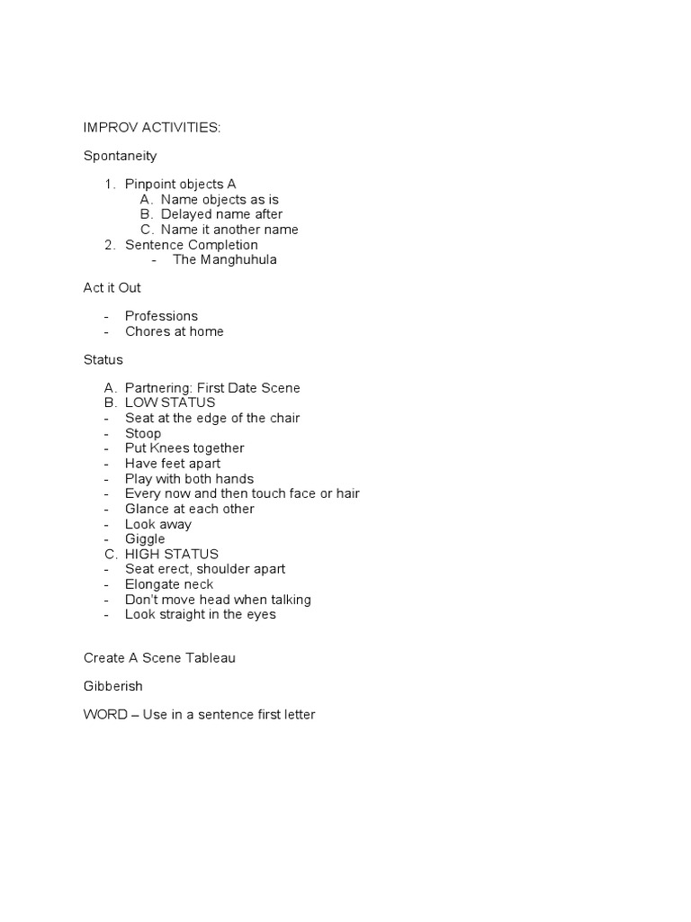 Improv Activities Pdf