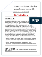 A Study On Factors Affecting Customers Preference Toward Life Insurance Policies"