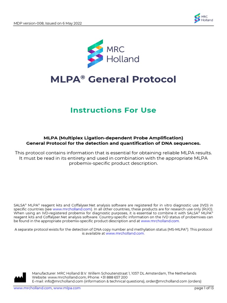 MLPA General Protocol MDP-V008 | PDF | Polymerase Chain Reaction ...