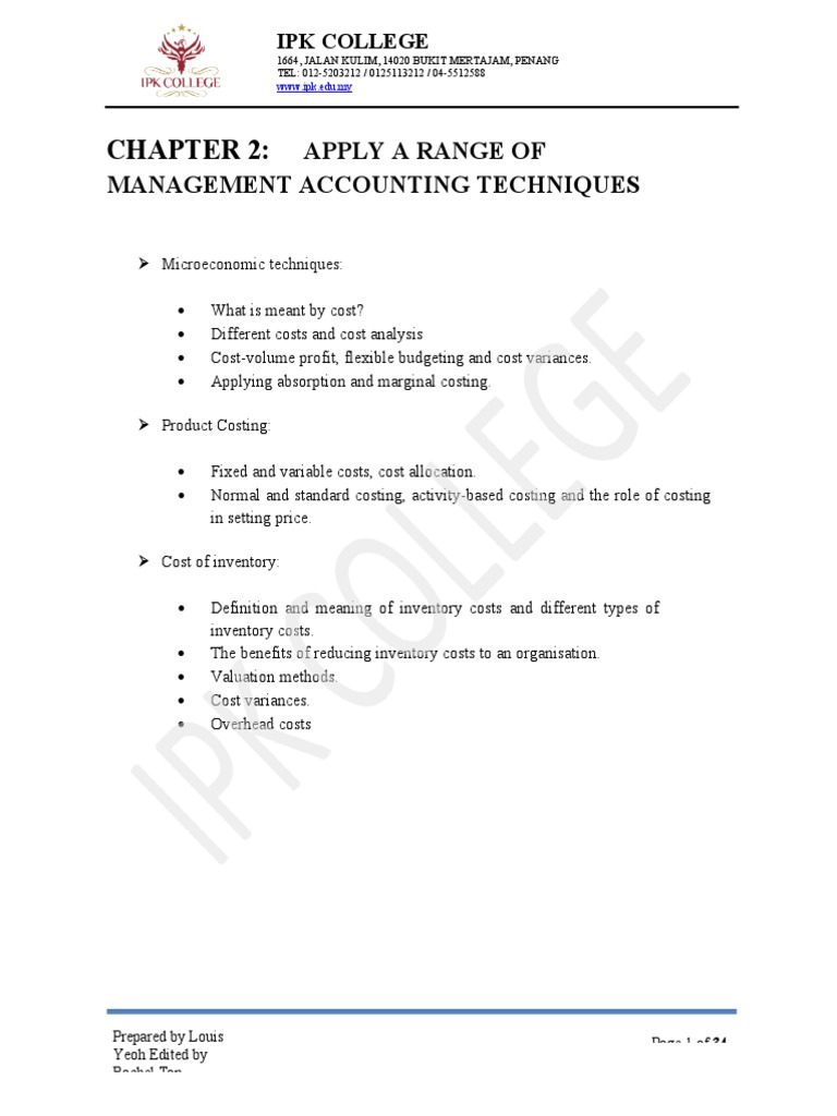 Chapter 2 Apply A Range of Management Accounting Techniques PDF