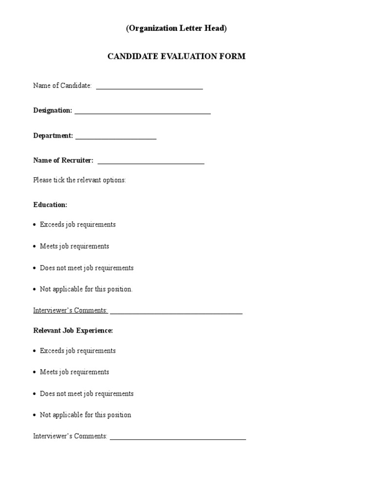 Candidate Evaluation Form Template | PDF