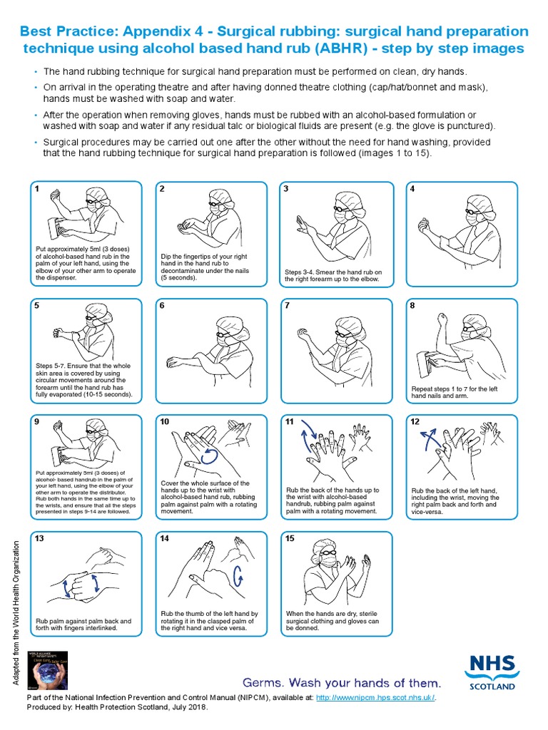 Surgical Hand Rubbing Technique Guide | PDF | Hand | Medical Specialties