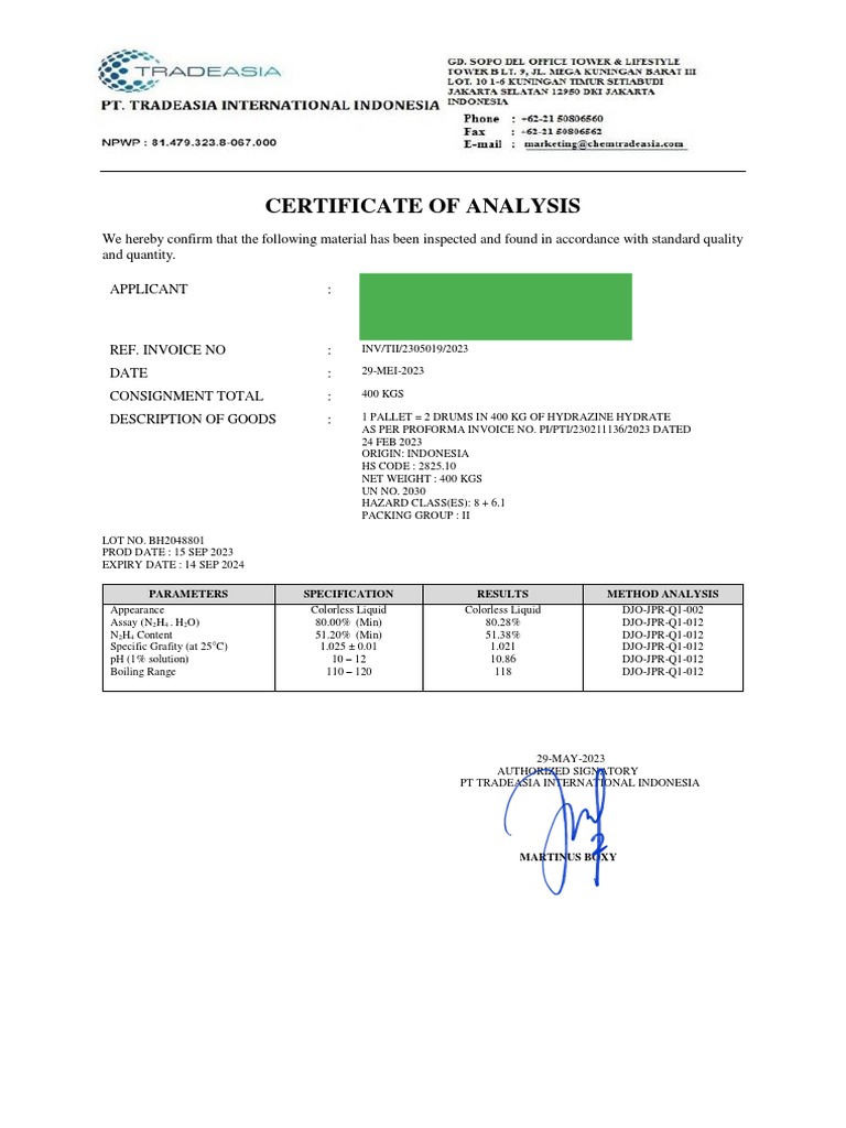 Sample COA HyHy | PDF