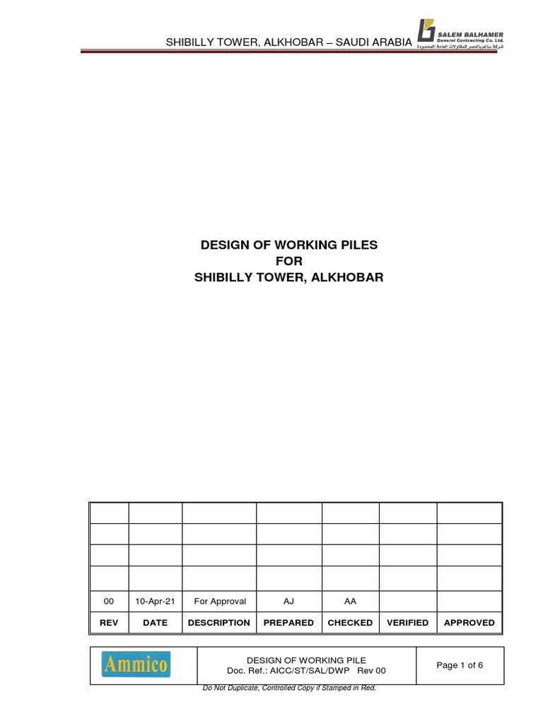 Working Pile Design for Shibilly Tower | PDF | Deep Foundation ...