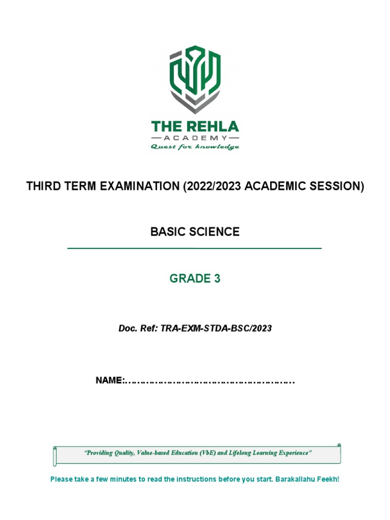 Grade 3 Science Exam Paper Term 3 | PDF | Rock (Geology) | Force
