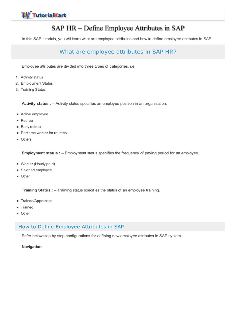 Define Employee Attributes in SAP HR | PDF | Employment | Human ...