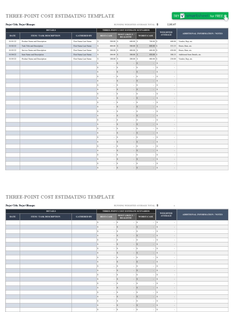 Three-Point Cost Estimating Template | PDF | Applied Mathematics ...