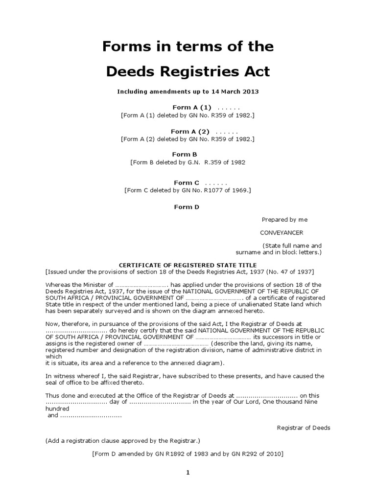 2013 Forms To The Deeds Registries Act PDF Domain Name Registrar Deed