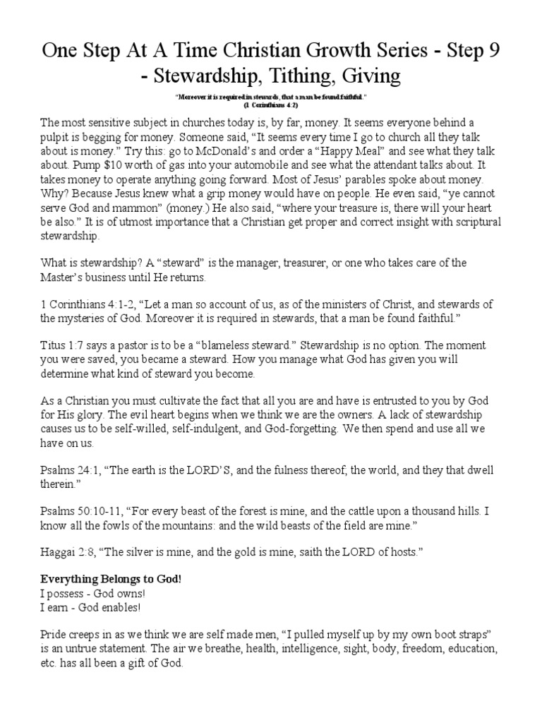 Stewardship and Tithing in Christianity | PDF | Tithe