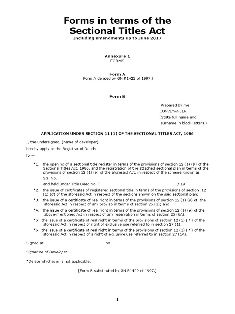 2017 Forms To The Sectional Titles Act PDF Deed Mortgage Law