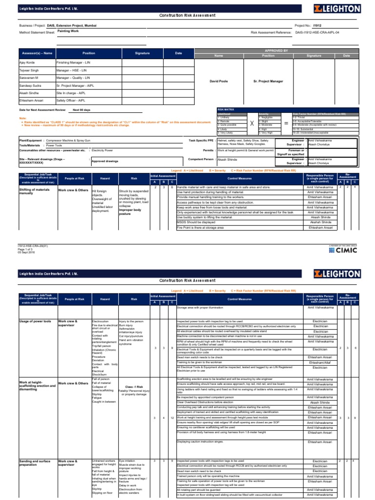 Construction Risk Assessment | PDF | Electrician | Safety