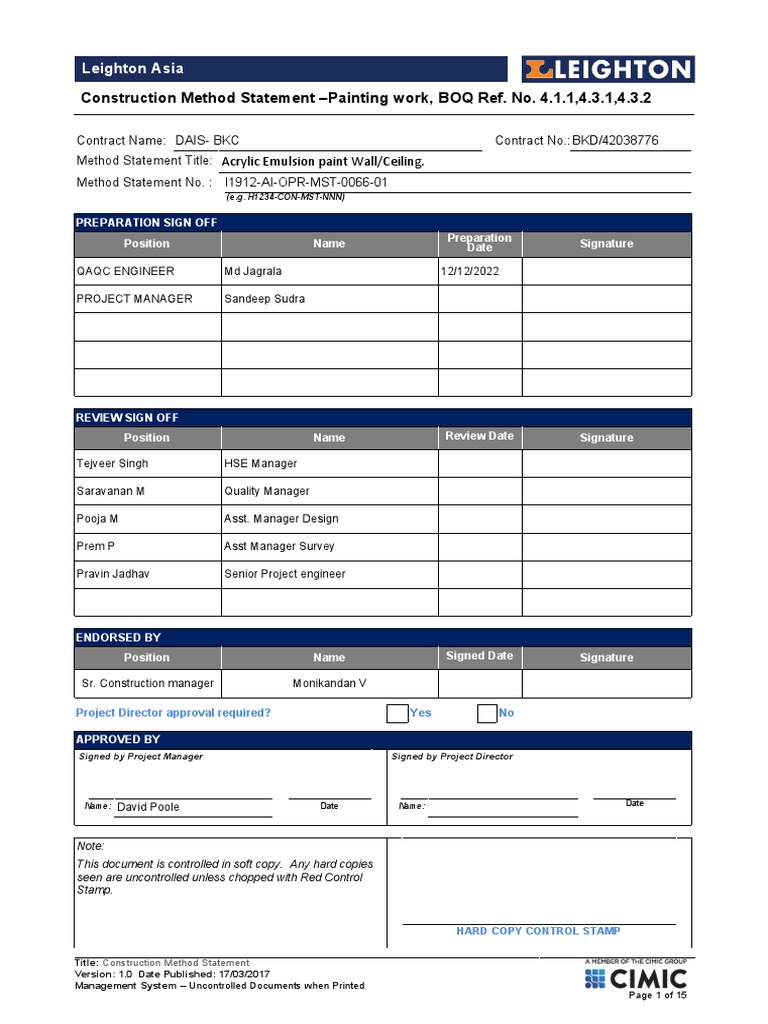 I1912-AI-OPR-MST-0066-00 CMS For Acrylic Emulsion Paint Works | PDF ...