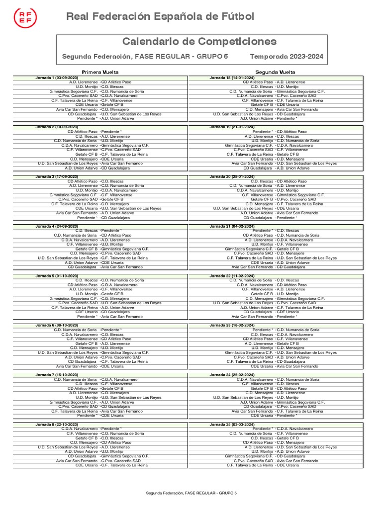 Calendario Segunda Federación - Grupo 5 | PDF | Asociación de equipos ...