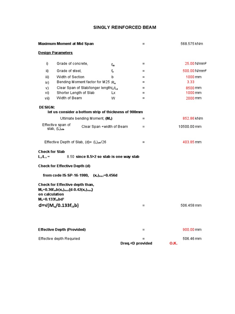 Singly Reinforced Beam | PDF | Bending | Continuum Mechanics