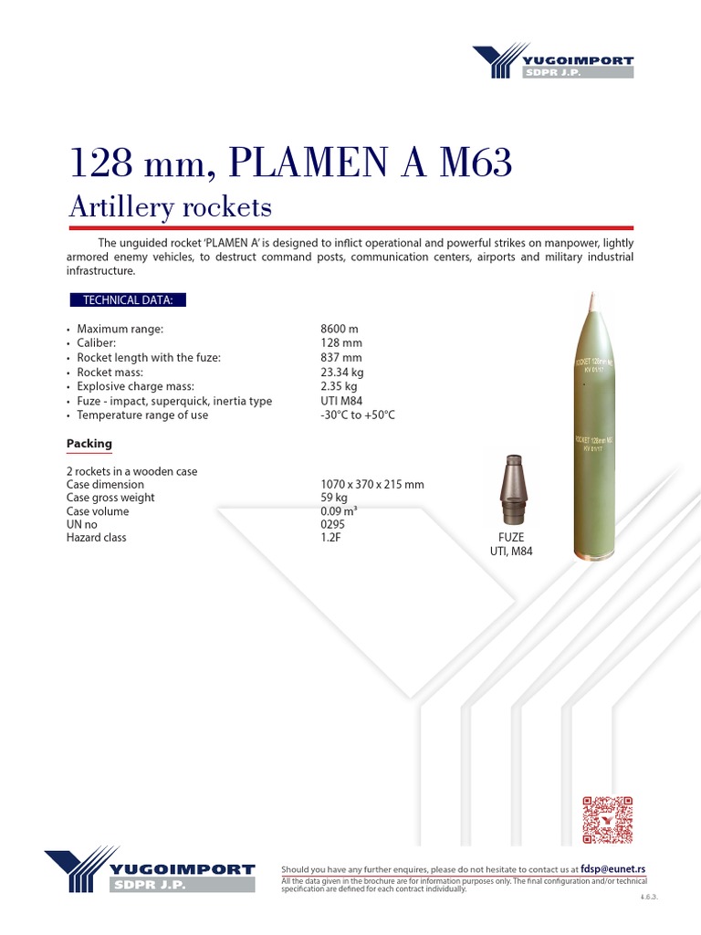 PLAMEN A M63 Artillery Rocket Specs | PDF