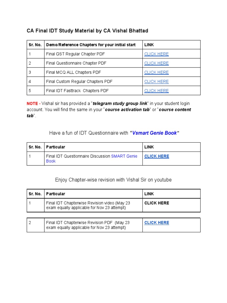 CA Final IDT Study Material by CA Vishal Bhattad | PDF