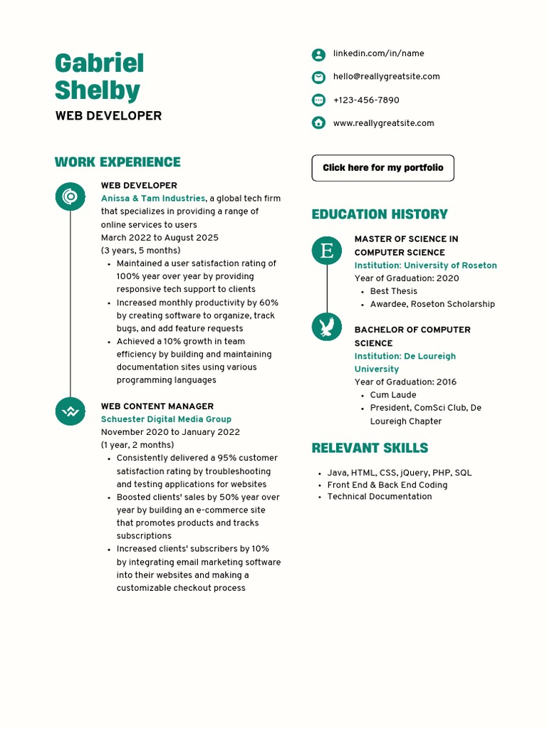 Gabriel Shelby's Web Developer CV | PDF | World Wide Web | Internet & Web
