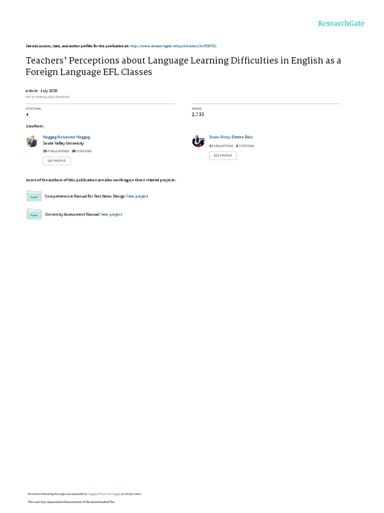 EFL Teachers' Views on Learning Challenges | PDF | Learning Disability ...