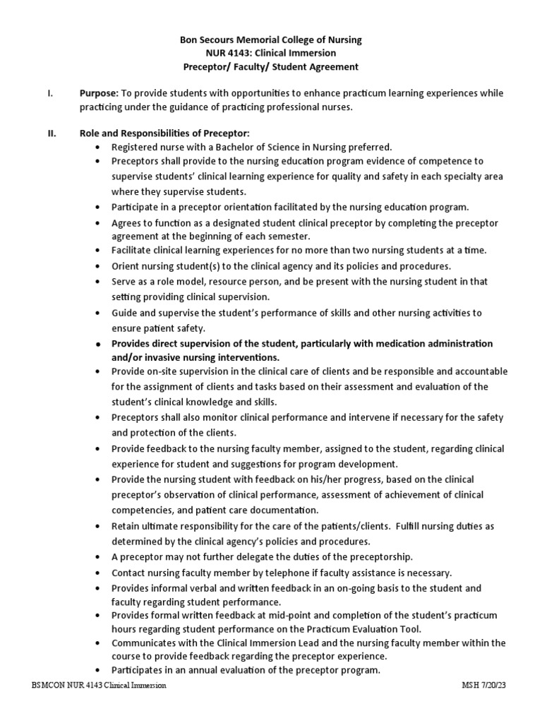 Preceptor Agreement for Nursing Students | PDF | Nursing | Health Care