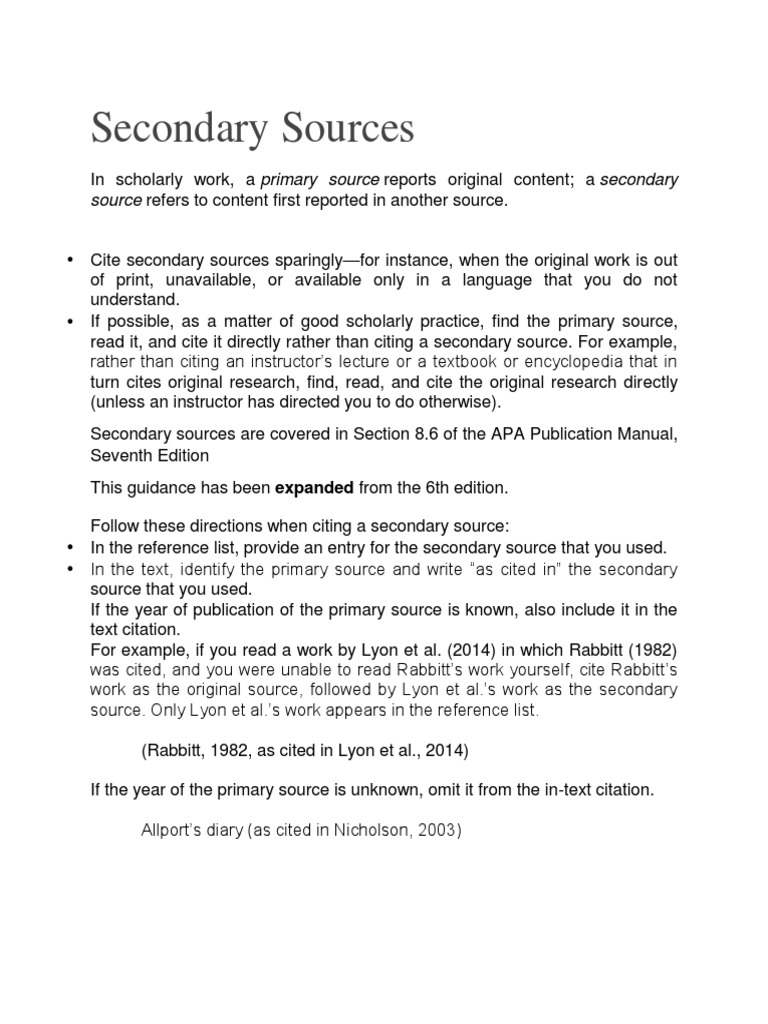 APA Secondary Sources | PDF | Language Arts &amp; Discipline | General 