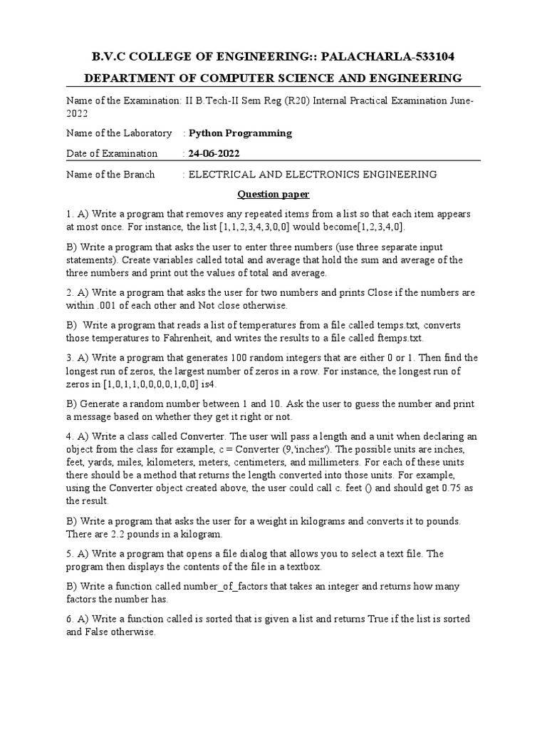 R20 EEE-Python Programming Internal Question Paper | PDF | String ...