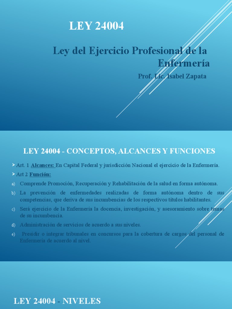 Unidad IV - LEY Nacional Del Ejercicio Profesional de Enfermería 24004 ...