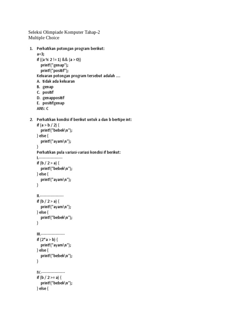 Soal Pemrograman C++ Olimpiade | PDF