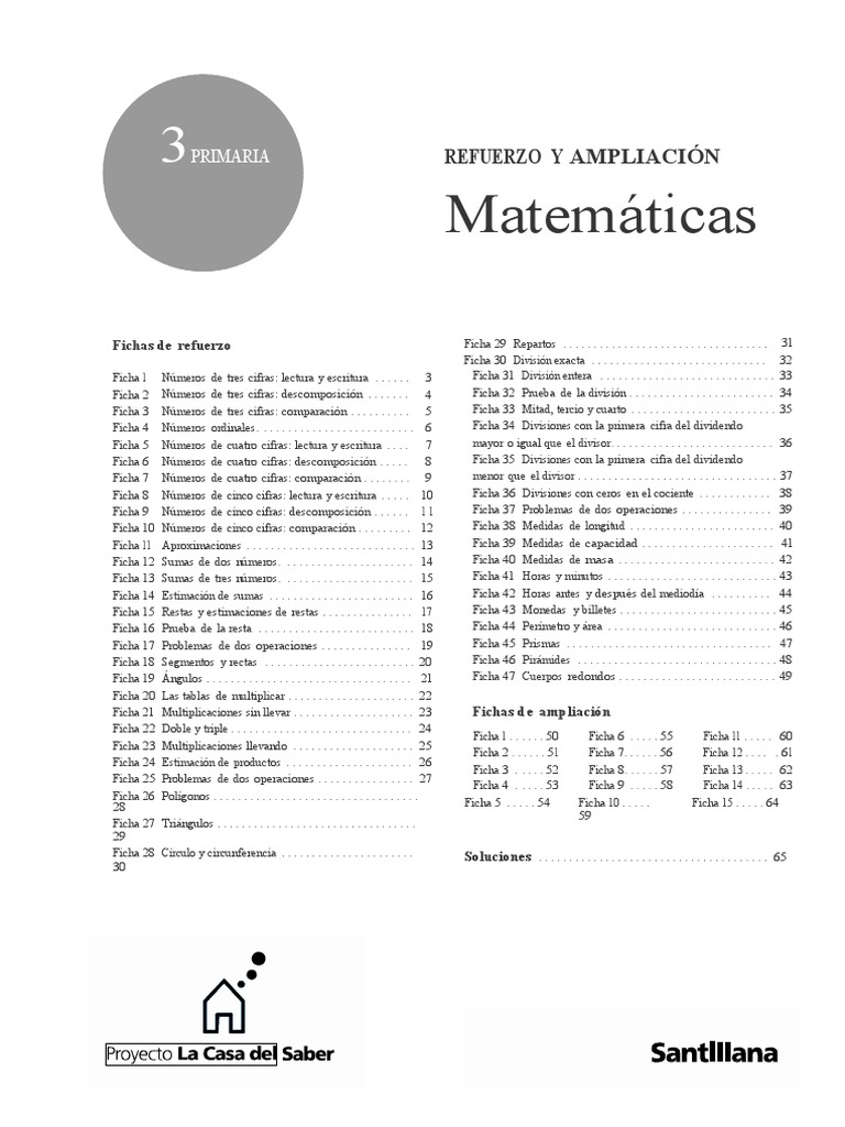 Refuerzo Matemáticas 3 Primaria Santillana | PDF | División ...