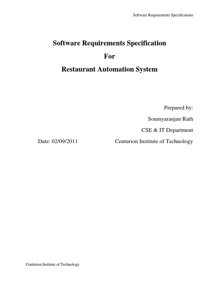 Restaurant Automation System Specs | PDF | Restaurants | Waiting Staff