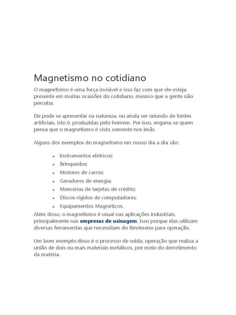 Magnetismo No Cotidiano | PDF | Ciências e Matemática | Juvenil