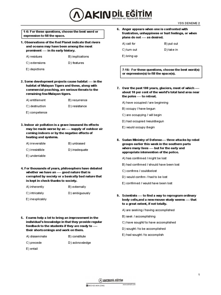 YDS Practice Test 2 | PDF | Dream | Obsessive–Compulsive Disorder